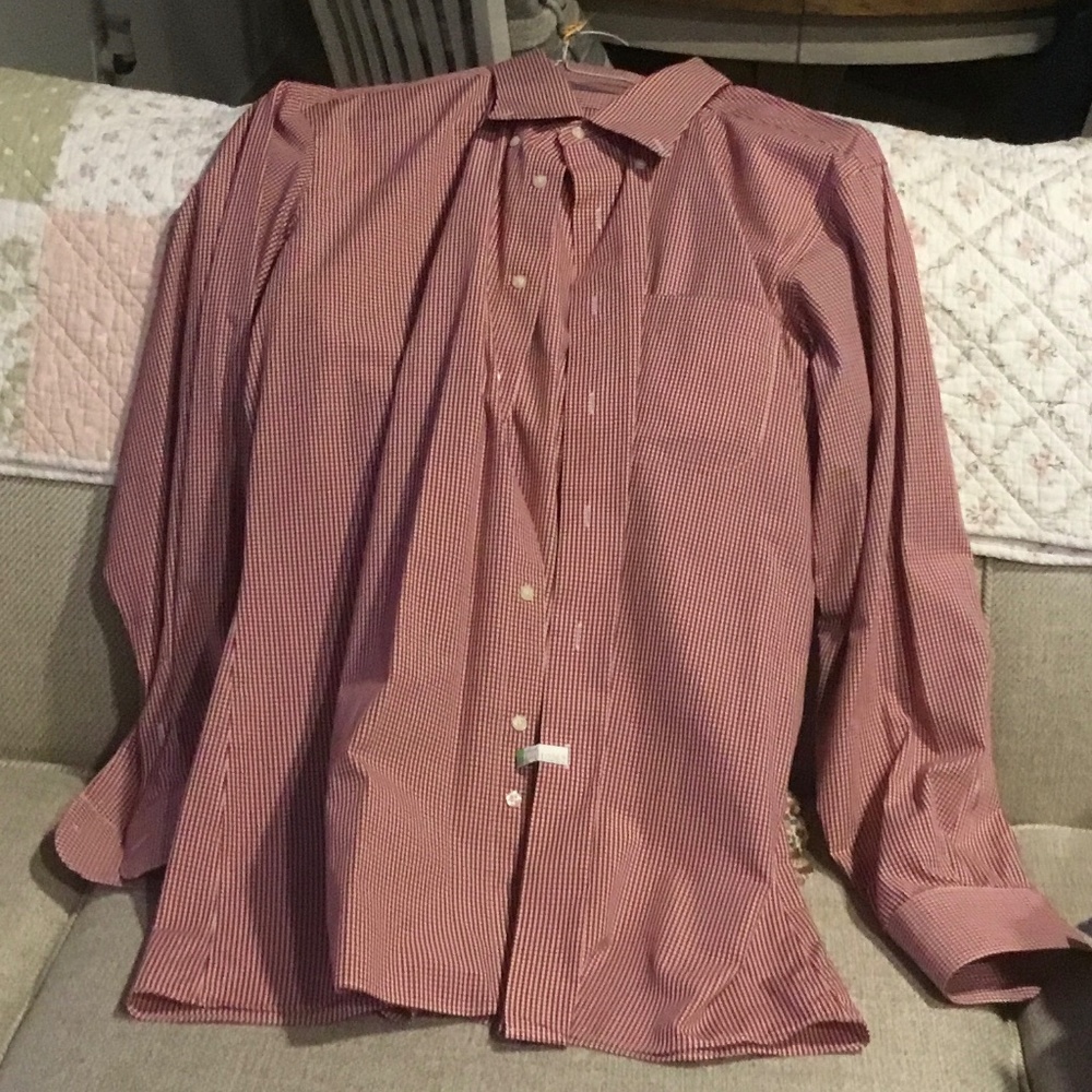 Men's Button Front Shirt Red and White Check Shirt, Size